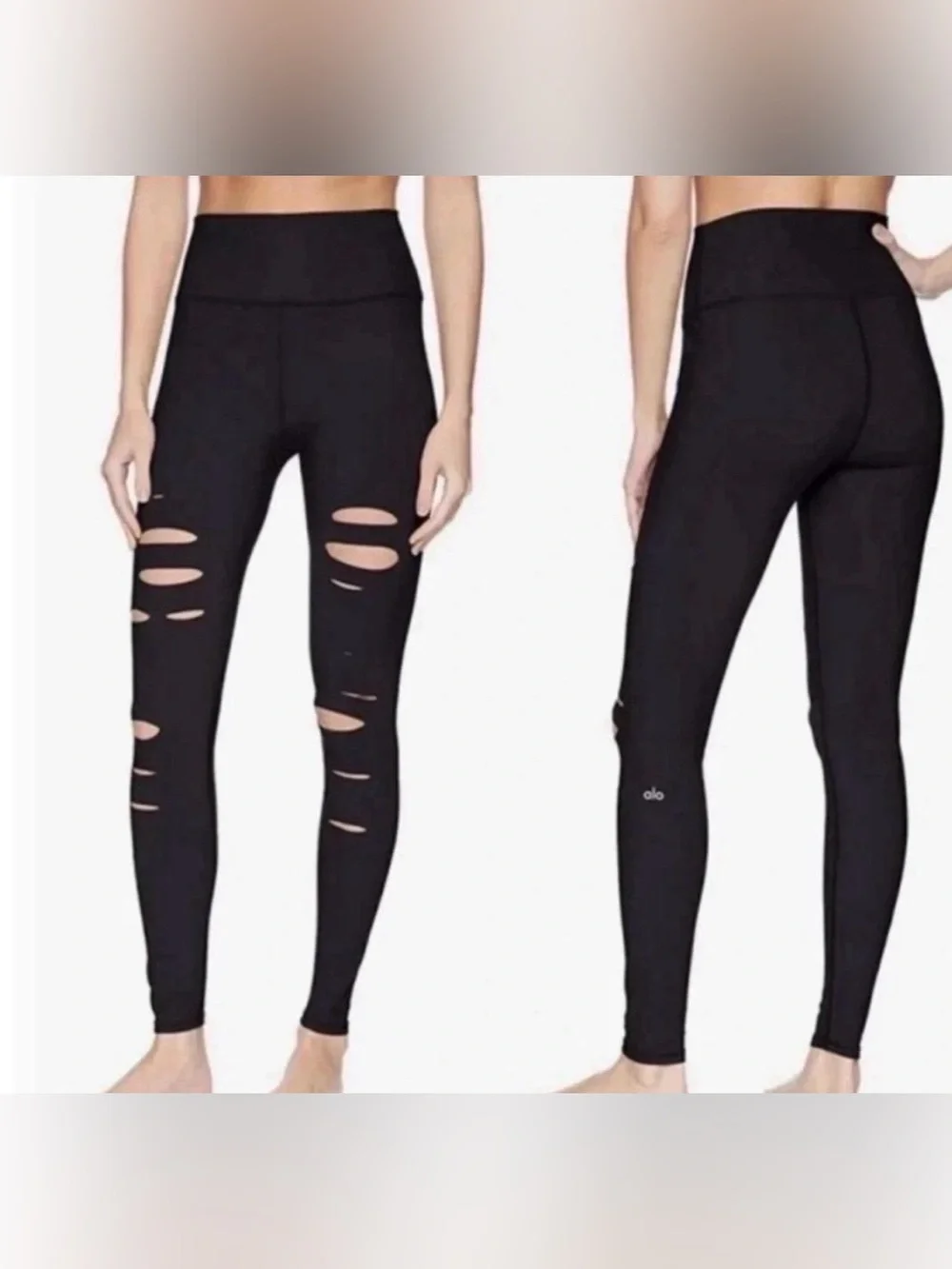 ALO Yoga Black High-Waist Distressed Leggings